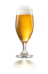 the perfect shoot of a glass beer in a Studio with white background 