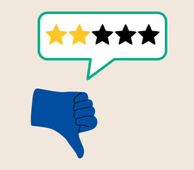 Hand giving two star feedback review. Colorful vector illustration
