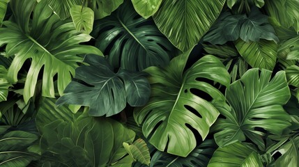 Abstract tropical green leaves pattern on white background, lush foliage of giant plants
