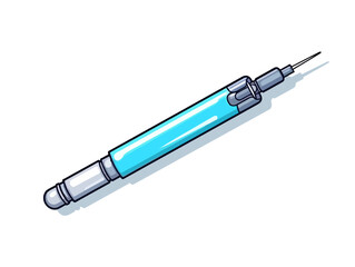 Doodle Cartoon syringe, cartoon sticker, sketch, vector, Illustration, minimalistic