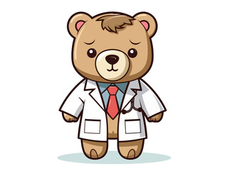 Doodle Teddy bear in doctor coat, cartoon sticker, sketch, vector, Illustration, minimalistic
