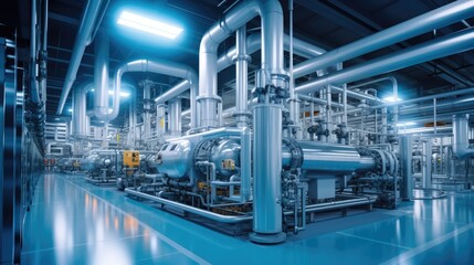 Fototapeta premium Piping as found inside of industrial power plant, Chemical industry plant,