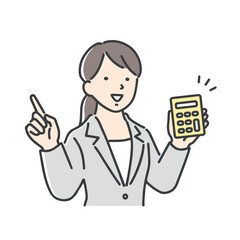 電卓を見せながら指差しをするビジネスウーマン