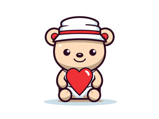 Doodle Teddy bear in nurse hat, cartoon sticker, sketch, vector, Illustration, minimalistic