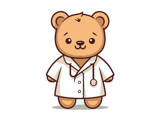 Doodle Teddy bear with hospital gown, cartoon sticker, sketch, vector, Illustration, minimalistic