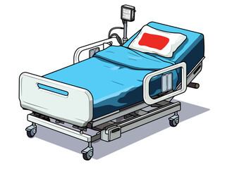 Doodle Hospital bed with CPR functions, cartoon sticker, sketch, vector, Illustration, minimalistic