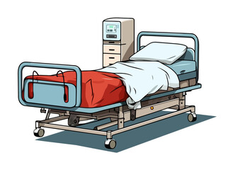 Doodle Hospital bed with CPR functions, cartoon sticker, sketch, vector, Illustration, minimalistic