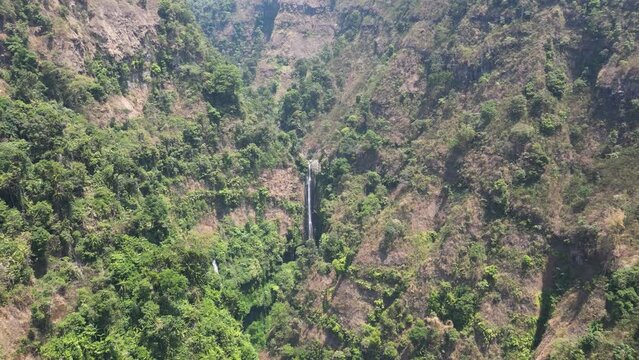 Aerial shot of Madakaripura waterfall in Java, Indonesia