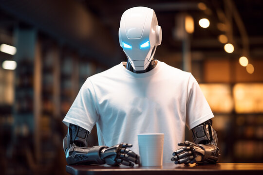 White shirt mockup, cyborg in plain white tshirt, cloting mockups, white tshirt