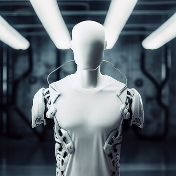 White shirt mockup, cyborg in plain white tshirt, cloting mockups, white tshirt