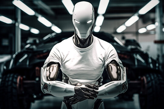 White shirt mockup, cyborg in plain white tshirt, cloting mockups, white tshirt
