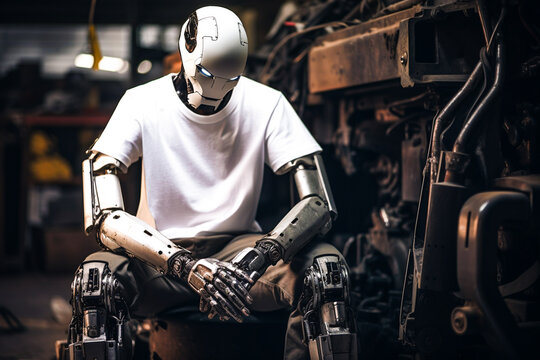 White shirt mockup, cyborg in plain white tshirt, cloting mockups, white tshirt