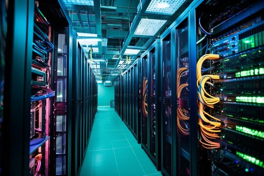 a hallway with rows of computer servers
