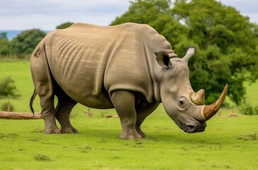 White Rhino grazing.