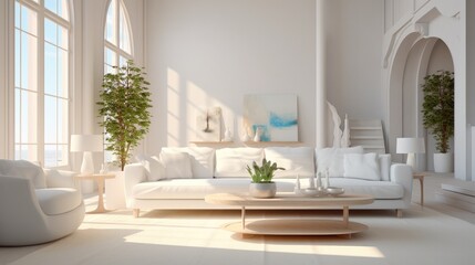 Fototapeta na wymiar Modern beautiful white living room.