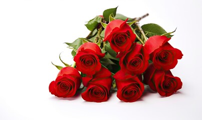 Red rose bouquet isolated on white background.