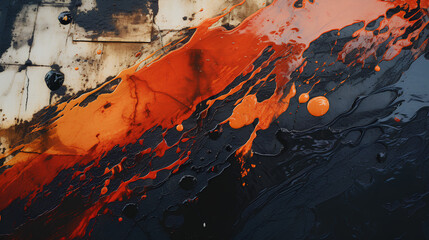 Oil spilled on the cement floor, viewed from above, 8k, size 16:9 