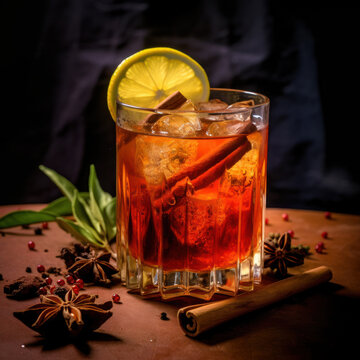 mulled wine with lemon and spices