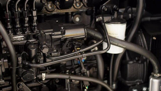 Close-up shot of a diesel engine