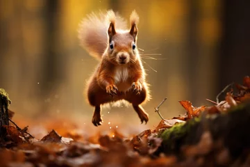 Photo sur Plexiglas Écureuil Jumping squirrel in the wild
