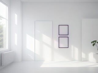 White room interior with empty frames on the wall. 3d rendering.