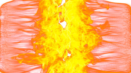 3d illustration. Tongues of flame from four sides on a white background. 