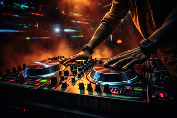 Dj Hands Creating And Regulating Music On Dj Console - obrazy, fototapety, plakaty