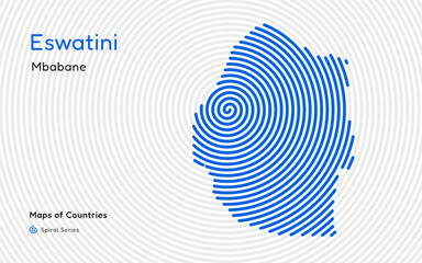 Abstract Map of Eswatini in Spiral Pattern with Capital of Mbabane. African Set. 