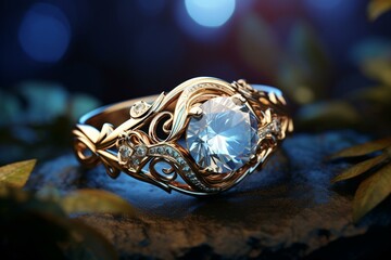 Elegant ring with beautiful blurry background. Generative AI