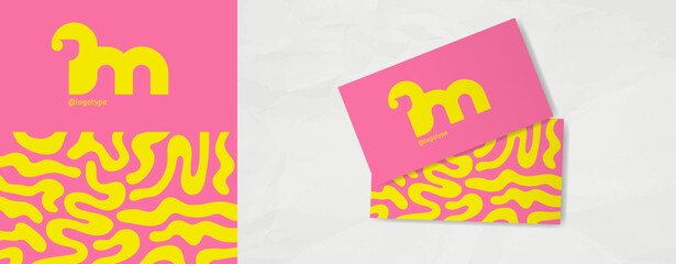 Logo letter "m". Business card design templates. Vector illustration. Pink and yellow colors.