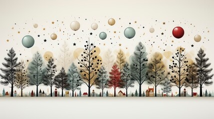Fototapeta na wymiar Hand Drawn Flat Happy Holidays Christmas Banner, Merry Christmas Background , Hd Background
