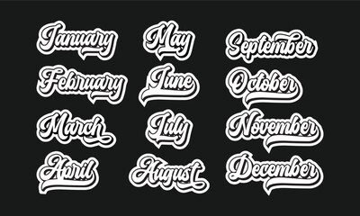 Collection of months name  patches, labels, tags, stickers, stamps