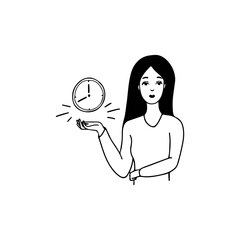 Girl with a clock. Doodle style