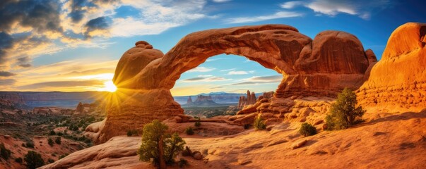 Arches rock in national park with perfect natural view, panorama. Generative Ai.