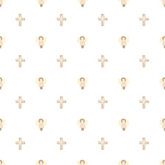 seamless pattern of angel and jesus cross. pattern for baby's baptism, design of invitation envelopes, napkins, tablecloths, blankets