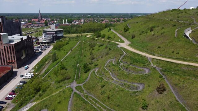 Downhill Mountainbike Trail on Mine Slag Heap in Beringen AERIAL