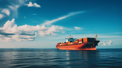 Fototapeta premium Cargo ship on the sea. Photo, copy space