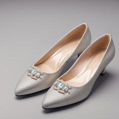 Obraz premium Gifting Glamour: Champagne Stilettos with Crystal Brooch