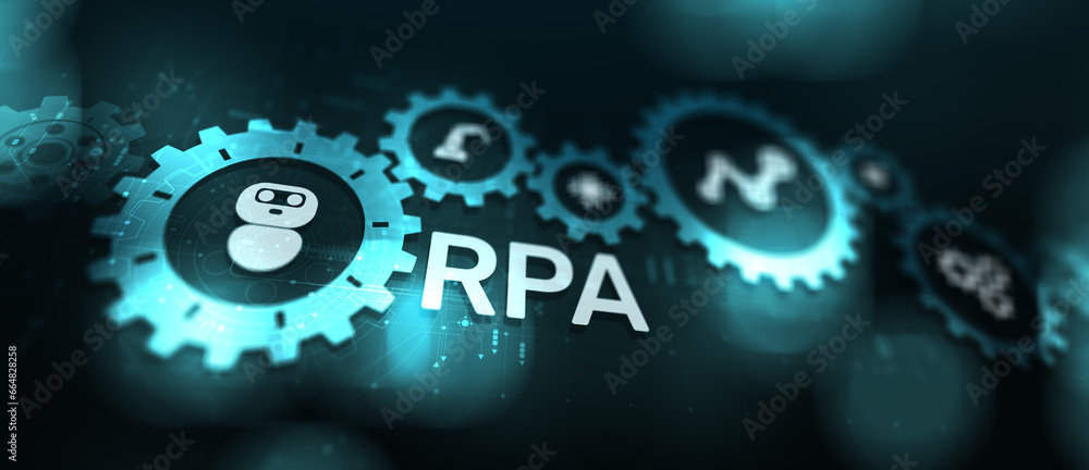 Aufkleber rpa robotic process automation innovation technology concept on virtual screen.