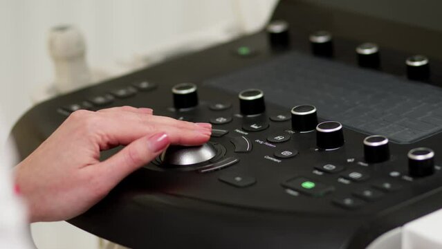 Close-up photo of an ultrasound scanner. Diagnostics. Sonography. Modern ultrasound machine.