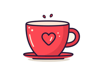 Doodle Teacup with heart, cartoon sticker, sketch, vector, Illustration, minimalistic
