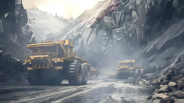 view of the gold mining area, seamless looping video background animation, cartoon anime style