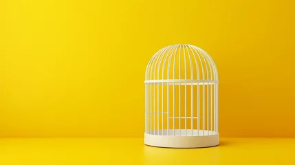 Gordijnen Background featuring a white cage on yellow. © Mina