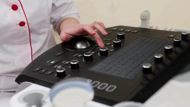 Close-up photo of an ultrasound scanner. Diagnostics. Sonography. Modern ultrasound machine.