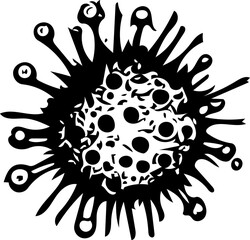 Black and white vector illustration of a virus, virulent particle, infection pathogen