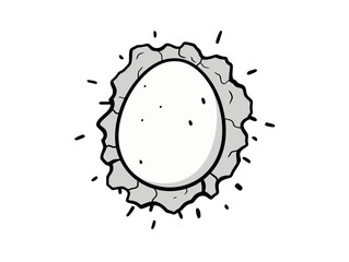 Doodle Cracked bird egg, cartoon sticker, sketch, vector, Illustration, minimalistic