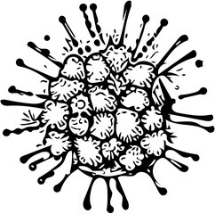 Black and white vector illustration of a virus, virulent particle, infection pathogen