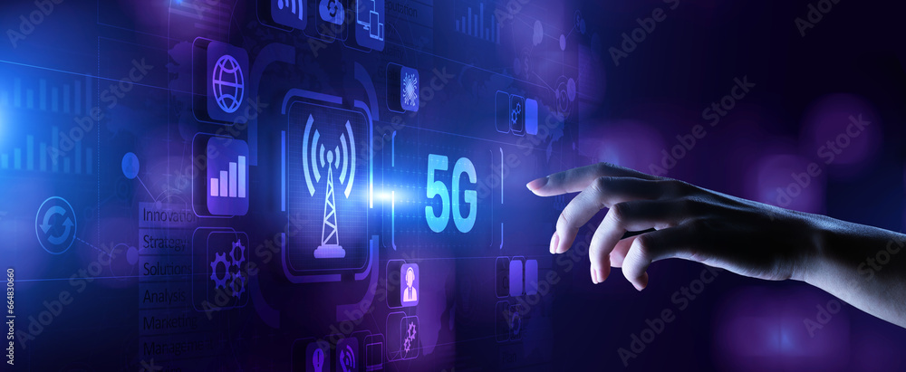 Poster 5g new generation high speed wireless mobile internet connection concept.