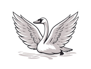 Doodle Swan in flight, cartoon sticker, sketch, vector, Illustration, minimalistic