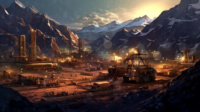 view of the marble mining area, seamless looping video background animation, cartoon anime style